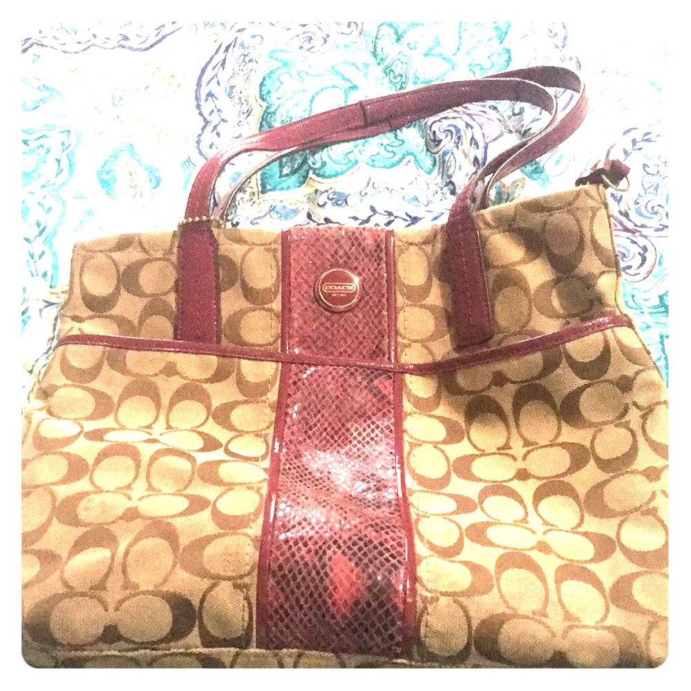 Coach signature python tote handbag